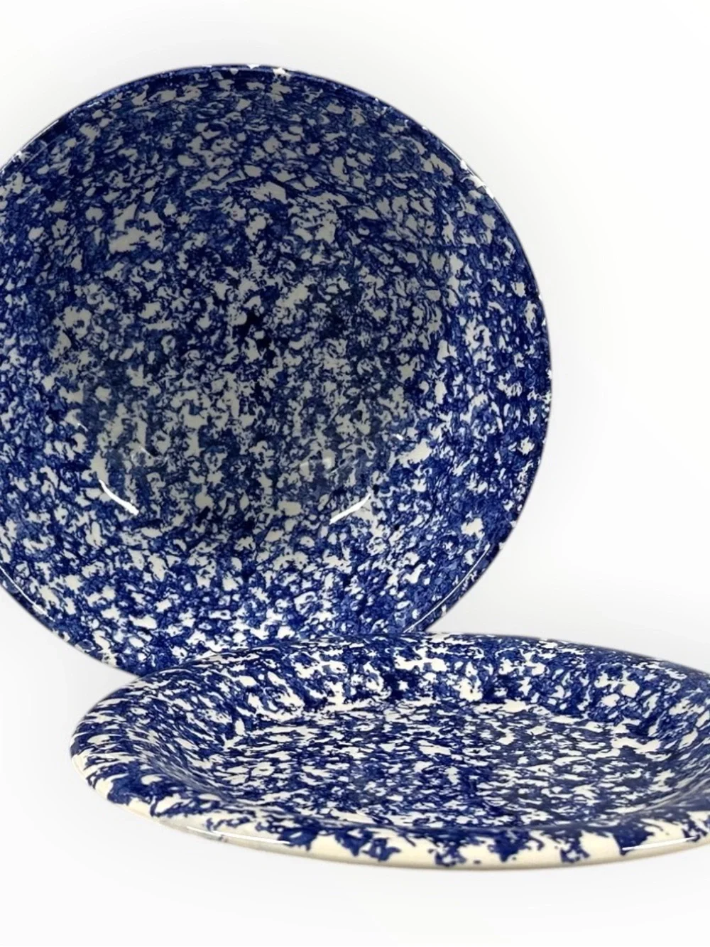 Vintage ISG Italy Blue Spongeware Pasta Bowl & Dinner Plate Set 10.5” Stoneware